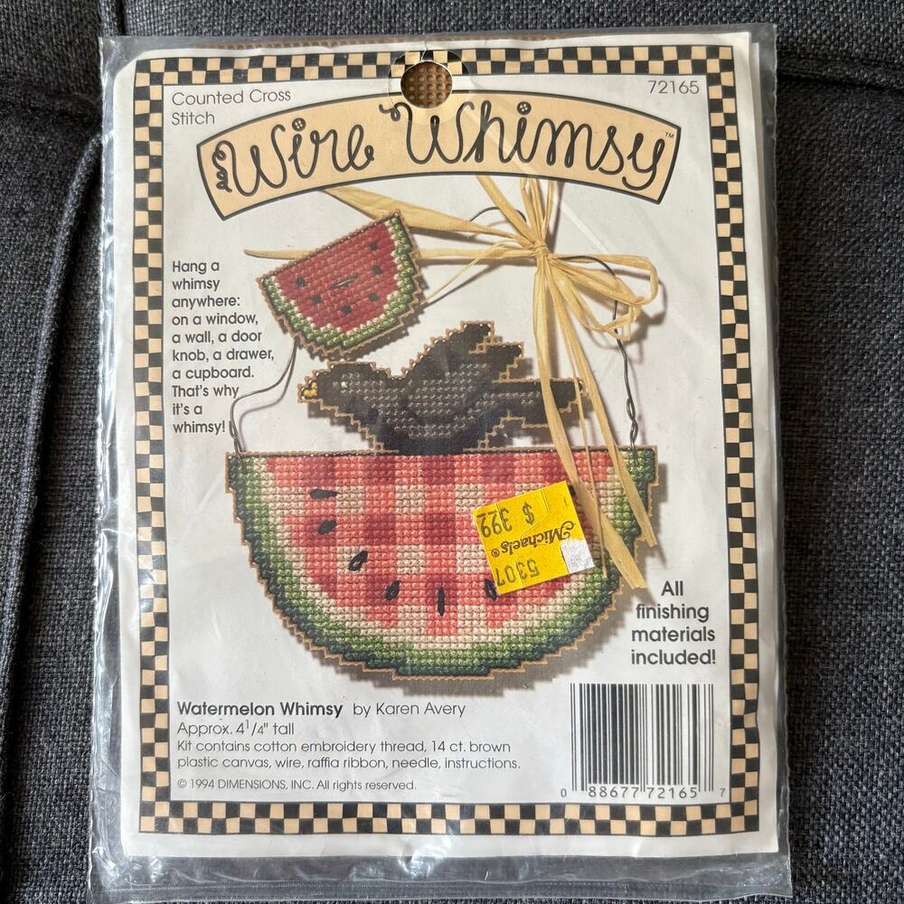 Watermelon Whimsy Vintage Counted Cross Stitch Kit Wire Whimsy Dimensions 1994